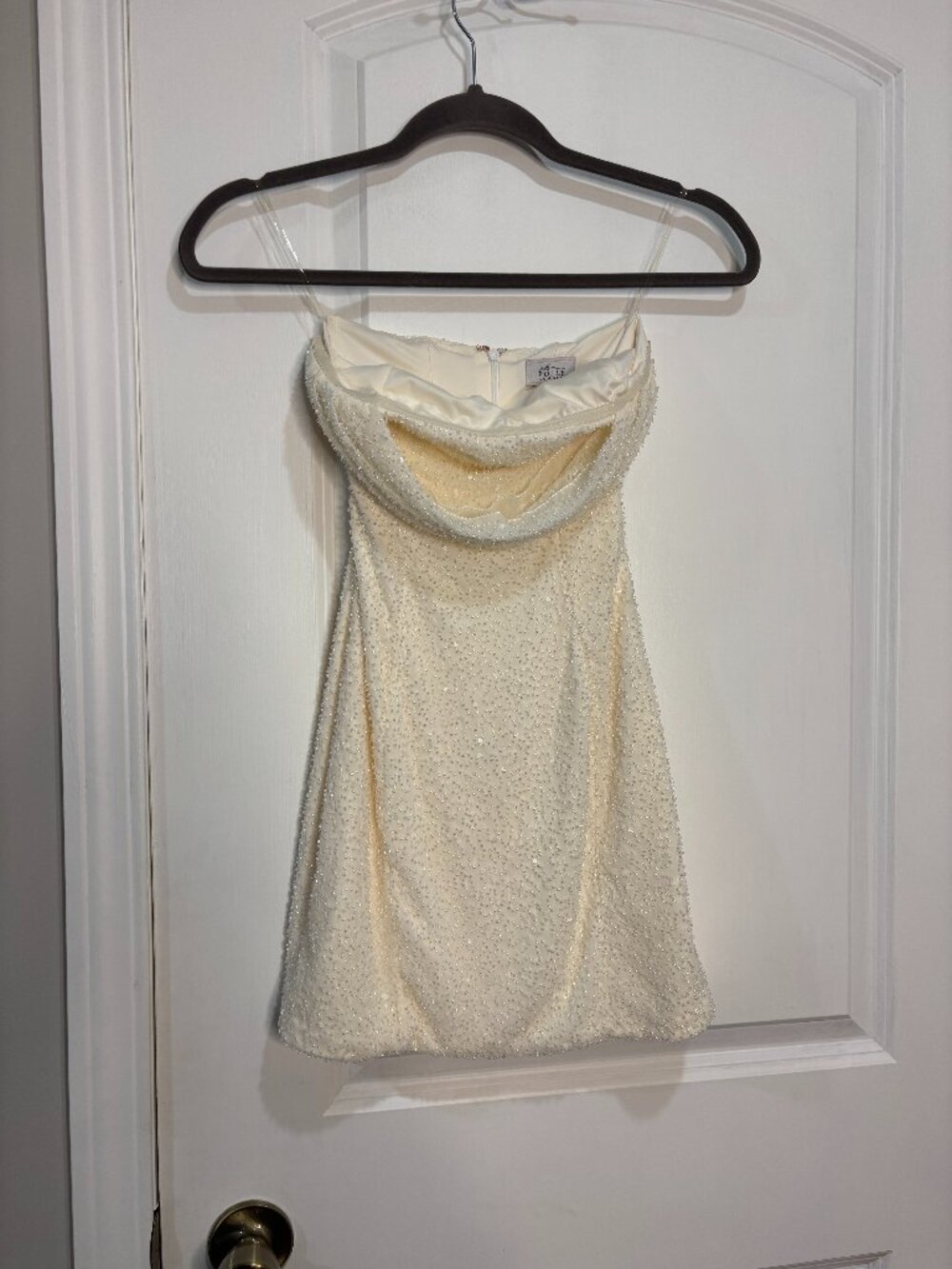 Oh Polly Ivory Basel Embellished Strapless Cowl Neck Mini Dress Size 2